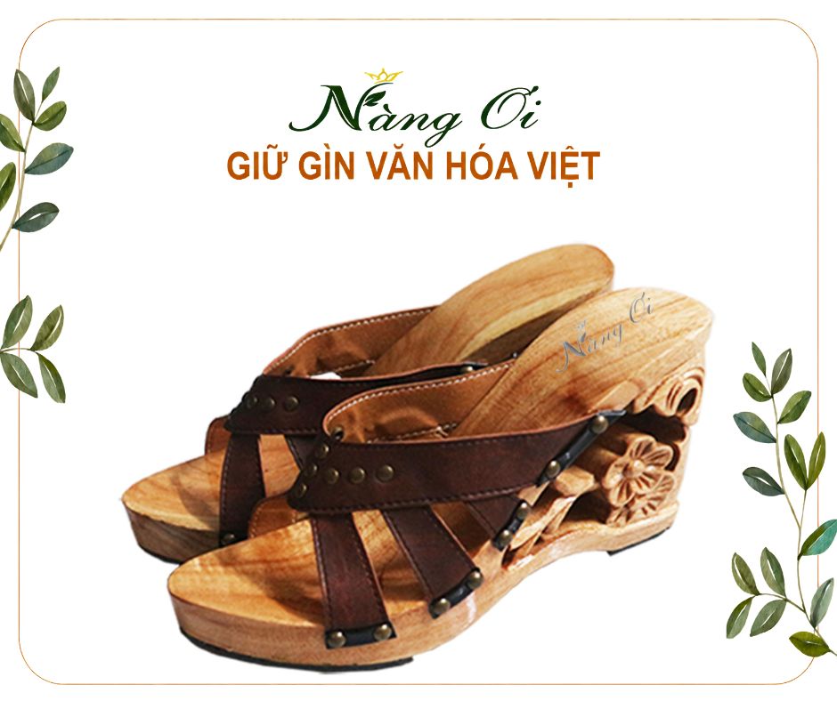 Guốc Gỗ Cao Gót 9cm Chạm Hoa VN09